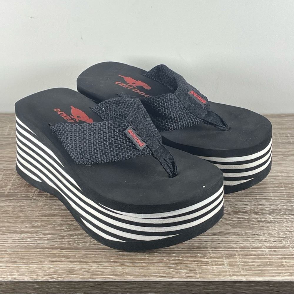 Y2K Rocket Dog Striped Platform Flip Flops Wedge Thong Sandals - Size 8